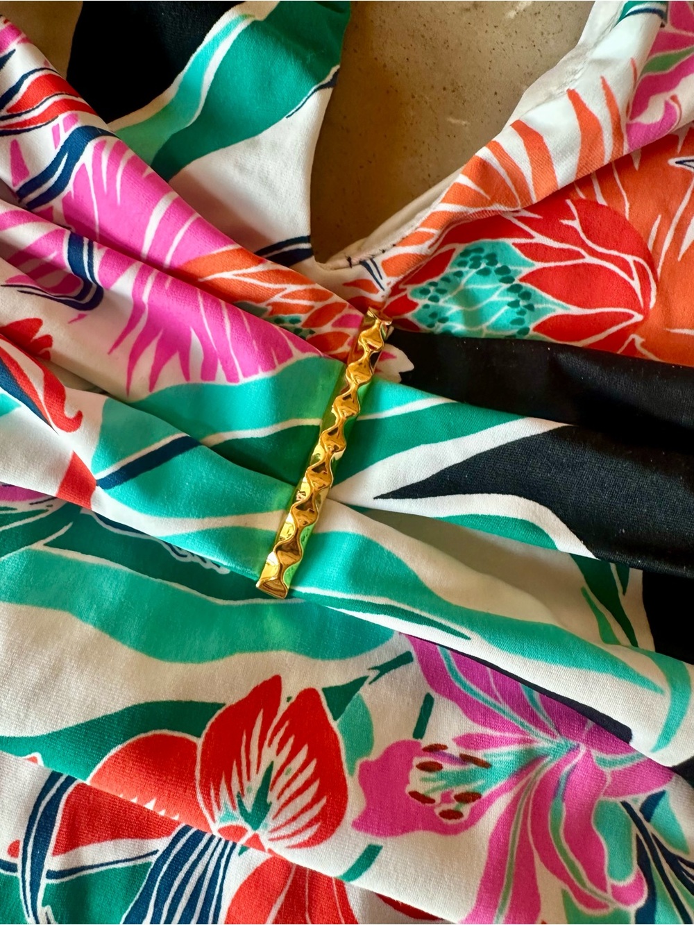 Trina Turk Floral Tropical Halter One-Piece Swimsuit Cutout Gold Hardware XS 2 - Picture 2 of 11